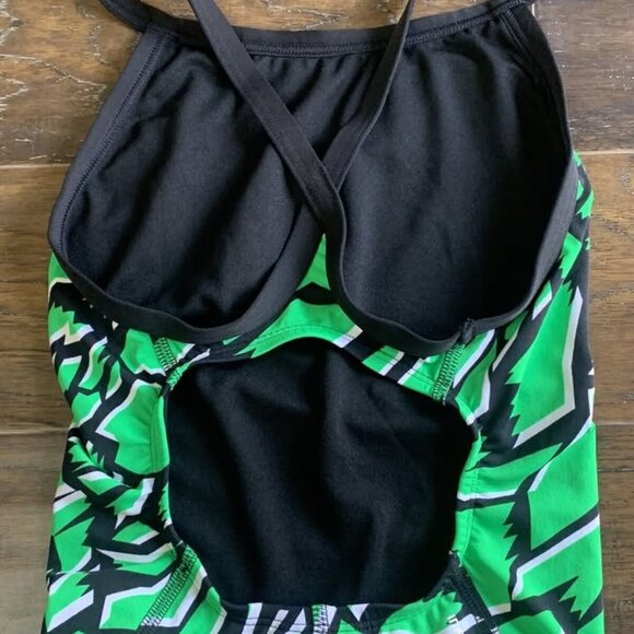 ADIDAS Amoeba Blocks Vortex Back Green Black Whi Swim Suit NEW Womens 26 - Picture 9 of 9